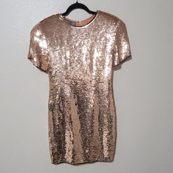 90s Modi rose gold sequin silk mini dress, size small (6 - 8) - Picture 1 of 8